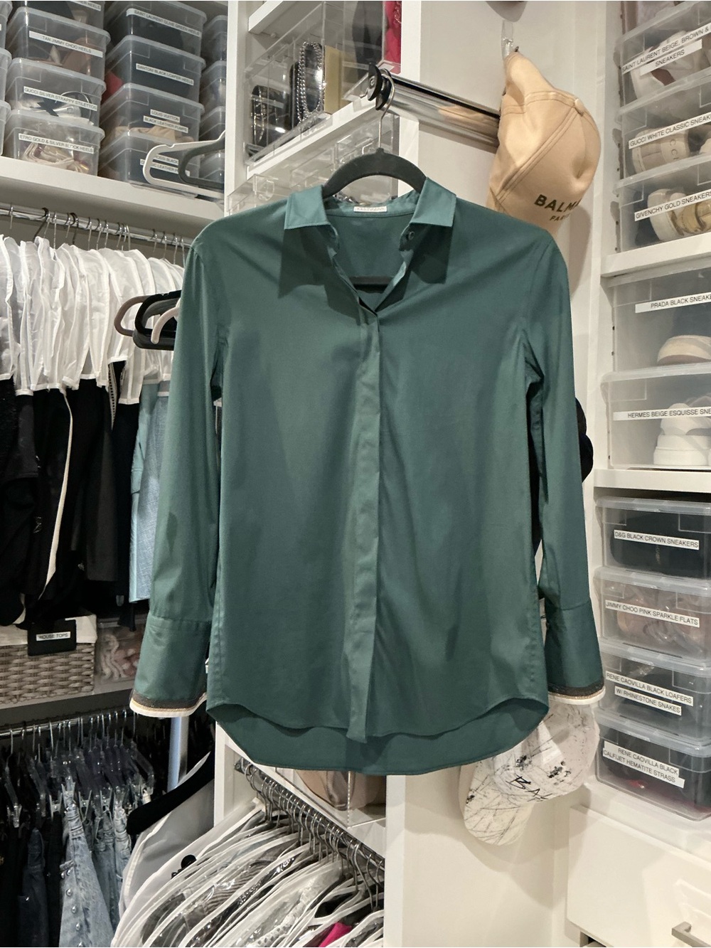 Brunello Cucinelli Forest Green Silk Button-Down Shirt